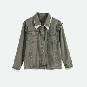 Grunge Oversized Denim Jacket for Y2K Fashion Lovers and 90s Aesthetic