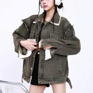 Grunge Oversized Denim Jacket for Y2K Fashion Lovers and 90s Aesthetic