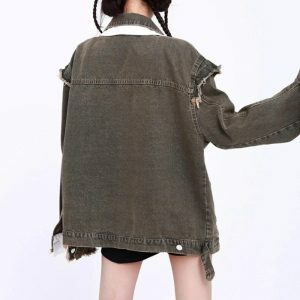 Grunge Oversized Denim Jacket for Y2K Fashion Lovers and 90s Aesthetic