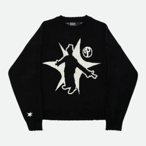 Grunge Starboy Distressed Knit Sweater - Y2K Fashion Essential