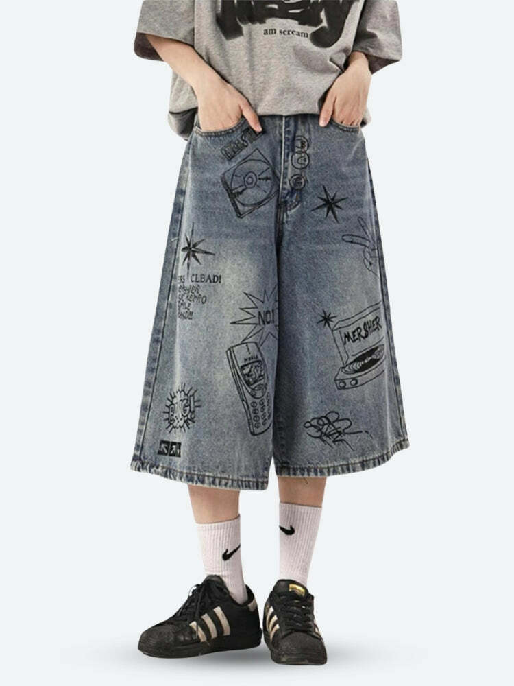 Grunge Wide Leg Denim Shorts: Y2K Fashion Essential for Summer Outfits