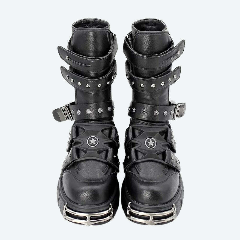 Grunge Y2K Chunky Platform Boots with Velcro Straps for Bold Style