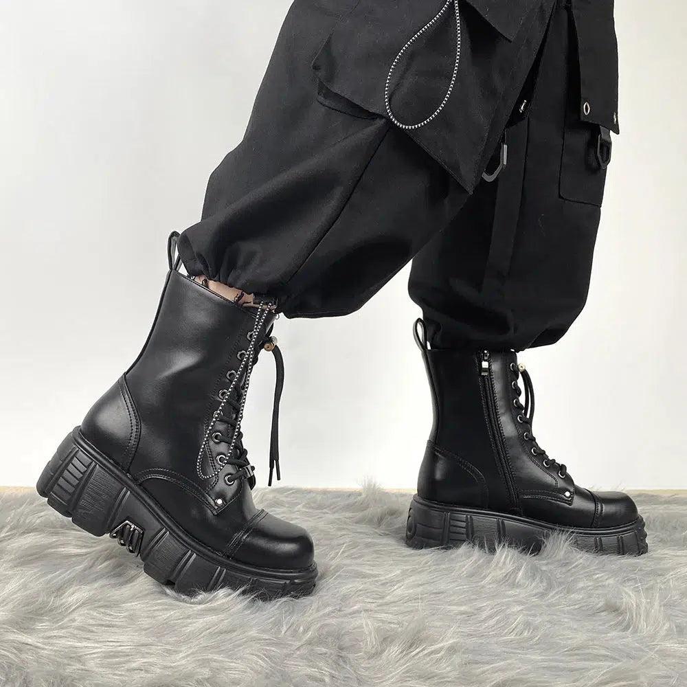 Grunge Zip-Up Platform Combat Boots for Y2K and 90s Fashion Lovers