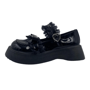 Heart Buckled Platform Shoes for Y2K Fashion & Grunge Aesthetic Style