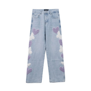 Heart Patchwork Wide Leg Jeans - Y2K Fashion for a Trendy Look