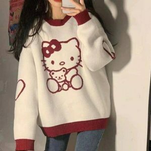 Hello Kitty Inspired Y2K Sweater for Cute Aesthetic Outfits