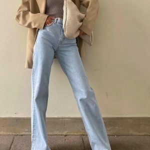 High Waist Casual Washed Baggy Jeans - Y2K Fashion Essential