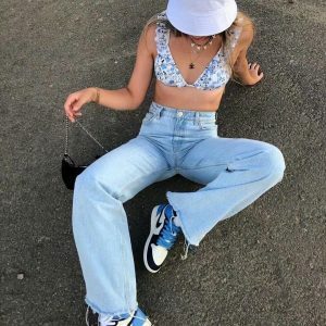 High Waist Casual Washed Baggy Jeans - Y2K Fashion Essential