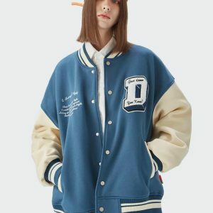 I Don't Give Damn Y2K Varsity Jacket - Trendy Grunge Aesthetic Outerwear