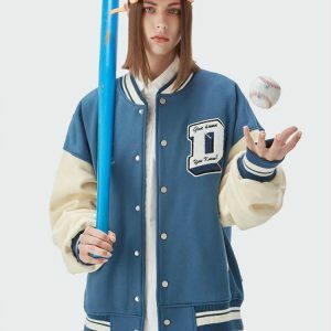 I Don't Give Damn Y2K Varsity Jacket - Trendy Grunge Aesthetic Outerwear