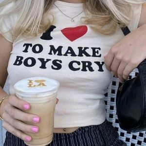 I Love To Make Boys Cry Y2K Graphic Tee - Trendy Grunge Aesthetic Top