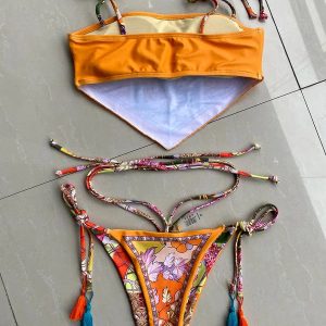 Indie Floral Bandana Scarf & Bikini Set for Y2K Summer Vibes