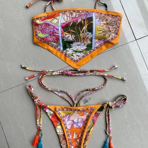 Indie Floral Bandana Scarf & Bikini Set for Y2K Summer Vibes