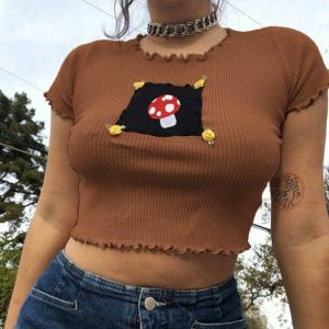 Indie Mushroom Crop Top: Y2K Aesthetic for Summer Outfits & Festivals