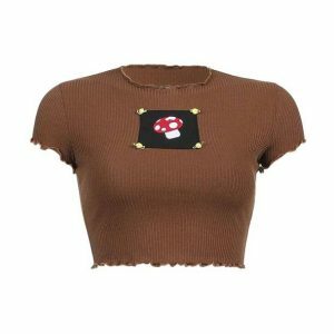 Indie Mushroom Crop Top: Y2K Aesthetic for Summer Outfits & Festivals