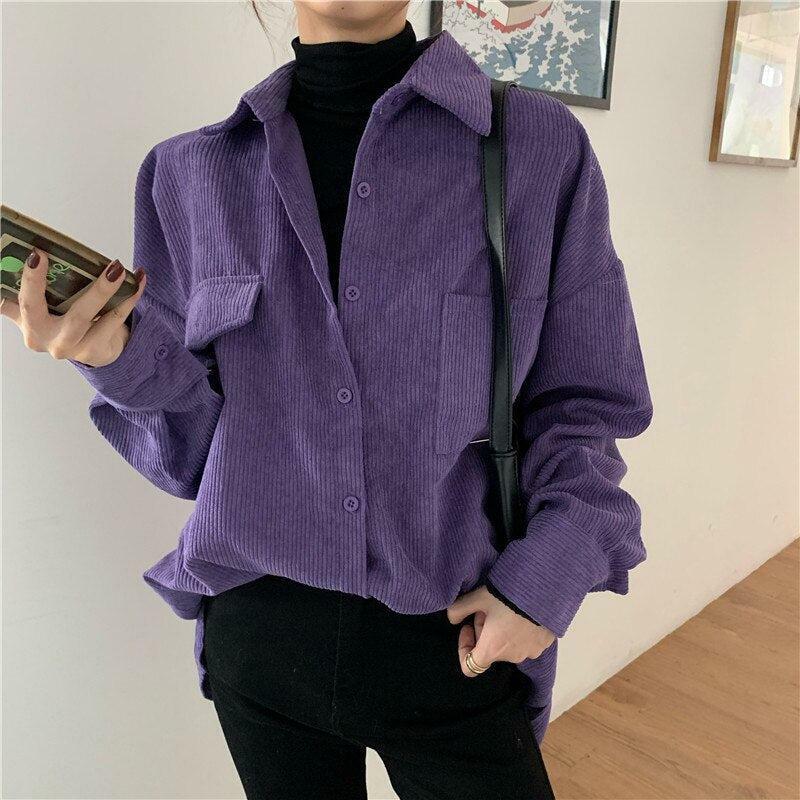 Indie Purple Corduroy Casual Shirt - Y2K Aesthetic for Effortless Style