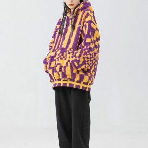 Indie Y2K Oversized Plush Hoodie for Cozy Grunge Aesthetic Outfits