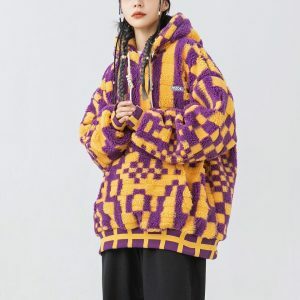 Indie Y2K Oversized Plush Hoodie for Cozy Grunge Aesthetic Outfits