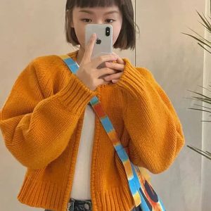 Indie Y2K Zip Up Knitted Cardigan for Cozy Summer Outfits