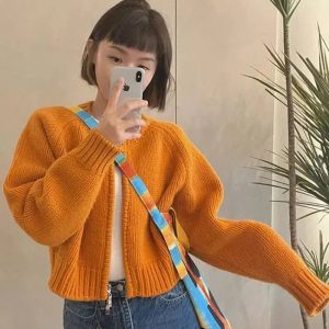 Indie Y2K Zip Up Knitted Cardigan for Cozy Summer Outfits