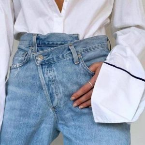 Irregular Front High Waist Baggy Jeans for Y2K and 90s Fashion Lovers