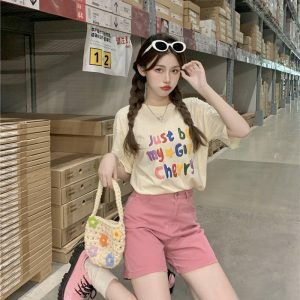 Just Be My Girl Cherry Tee - Y2K Aesthetic Summer Outfit Essential