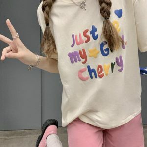 Just Be My Girl Cherry Tee - Y2K Aesthetic Summer Outfit Essential