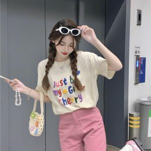 Just Be My Girl Cherry Tee - Y2K Aesthetic Summer Outfit Essential