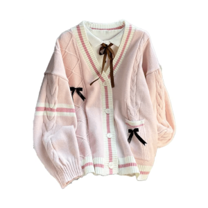 Kawaii Bow Tie Cardigan: Y2K Fashion Essential for Cute Outfits