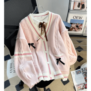 Kawaii Bow Tie Cardigan: Y2K Fashion Essential for Cute Outfits