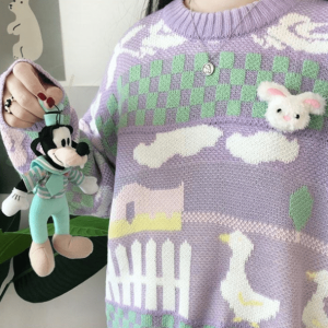 Kawaii Farm Sweater: Y2K Aesthetic Cozy Knit for Cute Summer Outfits