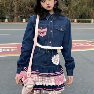 Kawaii Layered Denim Mini Skirt for Y2K Fashion & Summer Outfits