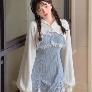 Kawaii Mini Dress & Crop Cardigan Set for Y2K Summer Outfits