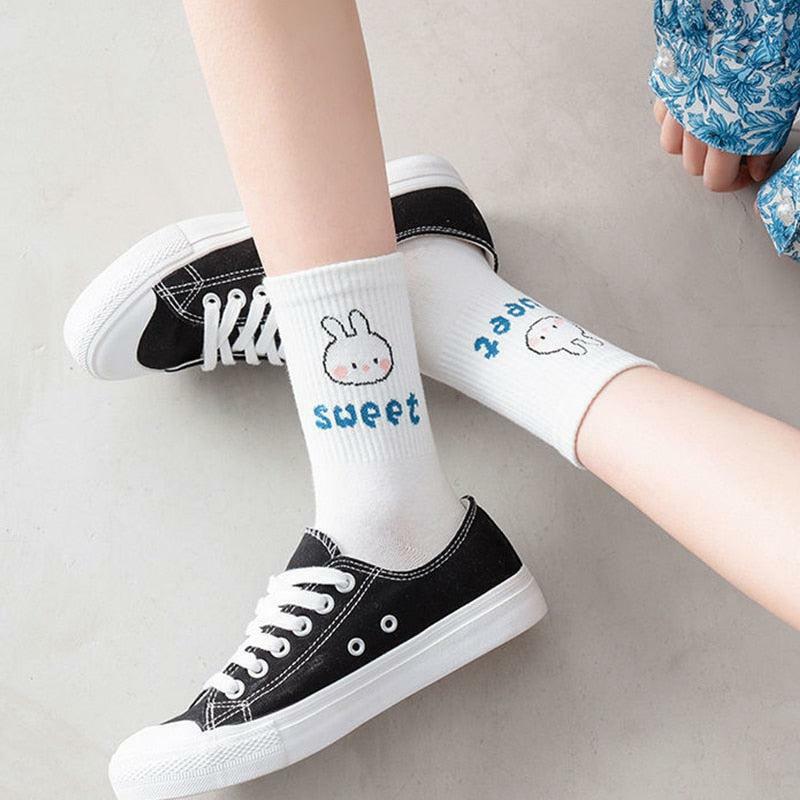 Kawaii Patterned Socks Set - 5 Pairs for Y2K and 90s Fashion Lovers