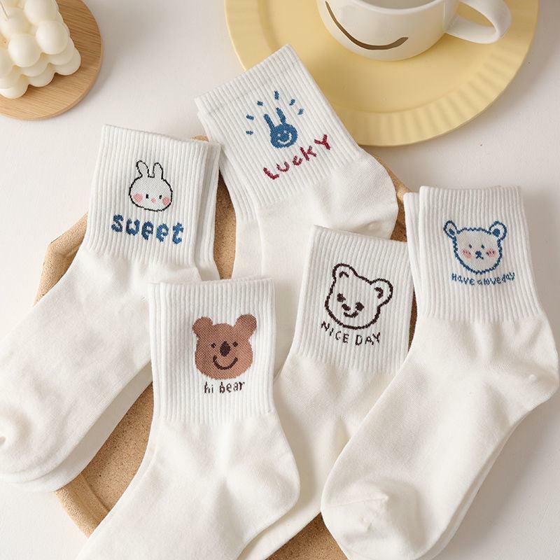 Kawaii Patterned Socks Set - 5 Pairs for Y2K and 90s Fashion Lovers