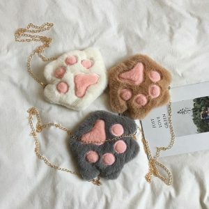 Kawaii Plush Paw Crossbody Bag - Y2K Aesthetic Cute Accessory for Outfits