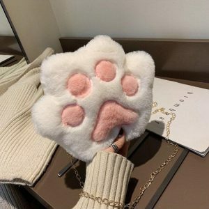 Kawaii Plush Paw Crossbody Bag - Y2K Aesthetic Cute Accessory for Outfits