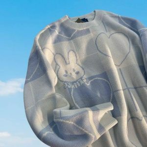 Kawaii Rabbit Sweater: Y2K Aesthetic for Cute Summer Outfits