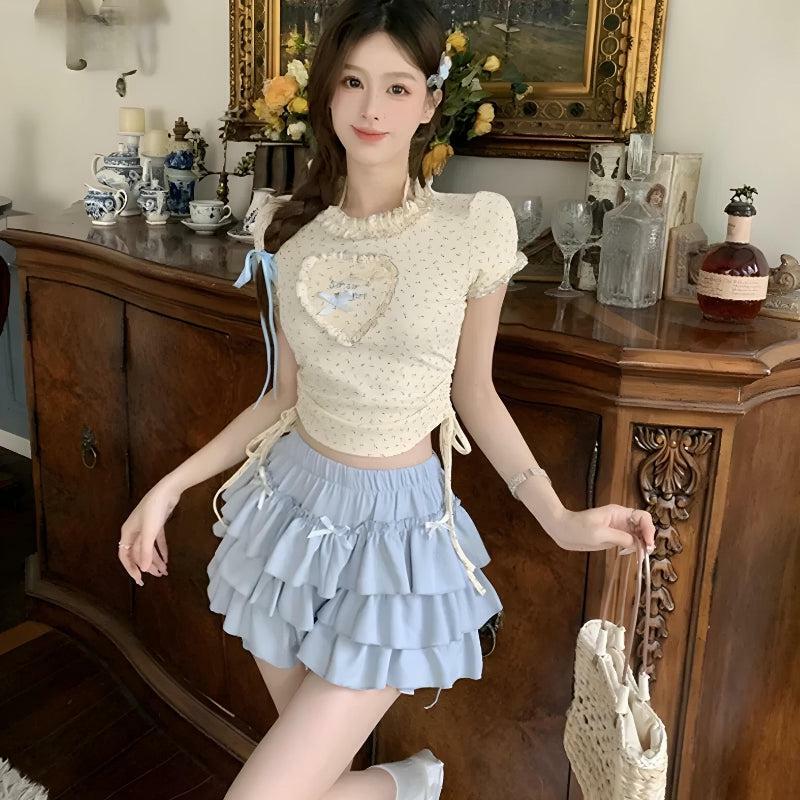 Kawaii Ruffled Mini Skirt & Crop Top Set for Y2K Summer Outfits