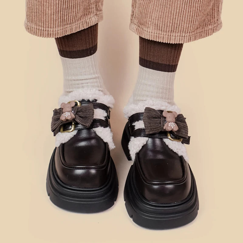 Kawaii Teddy Bear Platform Oxford Shoes for Y2K and 90s Fashion Lovers