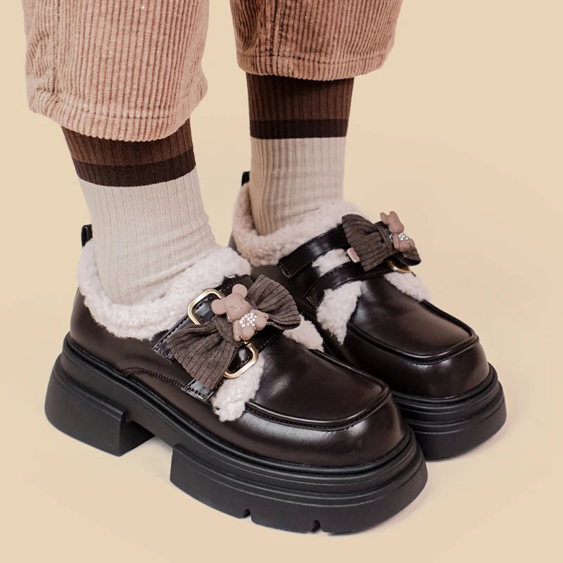 Kawaii Teddy Bear Platform Oxford Shoes for Y2K and 90s Fashion Lovers