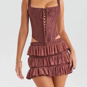 Lace Corset Top & Mini Skirt Set - Y2K Fashion for Chic Summer Outfits