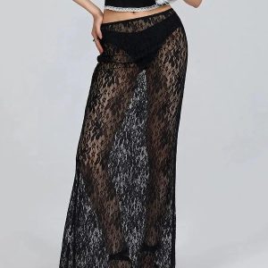 Lace Sheer Low Rise Maxi Skirt - Y2K Fashion for Effortless Summer Style