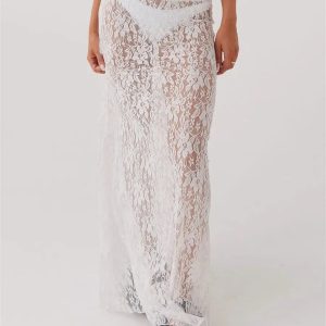 Lace Sheer Low Rise Maxi Skirt - Y2K Fashion for Effortless Summer Style