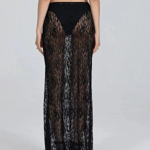 Lace Sheer Low Rise Maxi Skirt - Y2K Fashion for Effortless Summer Style