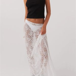 Lace Sheer Low Rise Maxi Skirt - Y2K Fashion for Effortless Summer Style