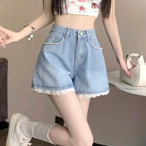 Lace Wide Leg Denim Shorts: Y2K Summer Fashion Must-Have Outfit