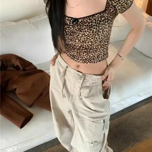 Leopard Print Y2K Bodycon Crop Top for Trendy Summer Outfits