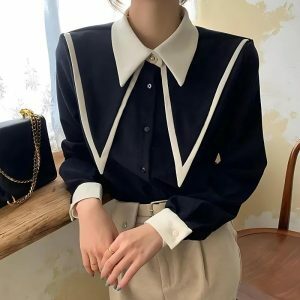 Light Academia Contrast Shirt: Y2K Aesthetic Meets 90s Fashion Vibes