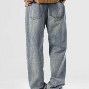 Light Wash Distressed Knee Jeans - Y2K Grunge Style for Effortless Chic